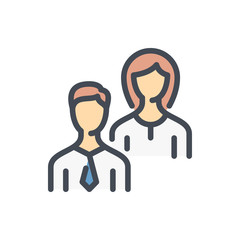 Poster - Business Person with Business Woman color line icon. Team and Teamwork vector outline colorful sign.