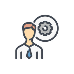 Poster - Business Person with Gear color line icon. Professional Skills vector outline colorful sign.