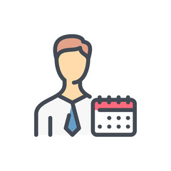 Poster - Business Person with Calendar color line icon. Personal Work Schedule vector outline colorful sign.