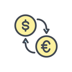 Poster - money exchange color line icon. dollar and euro coins with arrows vector outline colorful sign.