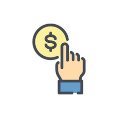 Poster - hand with dollar coin color line icon. additional income vector outline colorful sign.