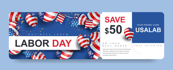 Wall Mural - USA Labor day Gift promotion Coupon banner background. Elegant Labor day Voucher Design. 