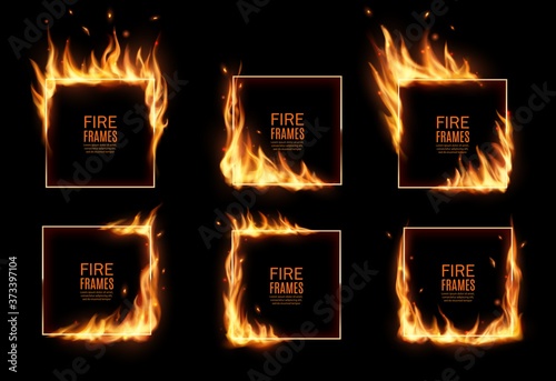 Photographie Square frames in fire, vector burning borders