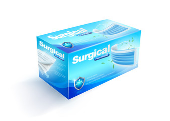 Disposable face mask packaging box, 50 pieces pack, realistic mockup files.