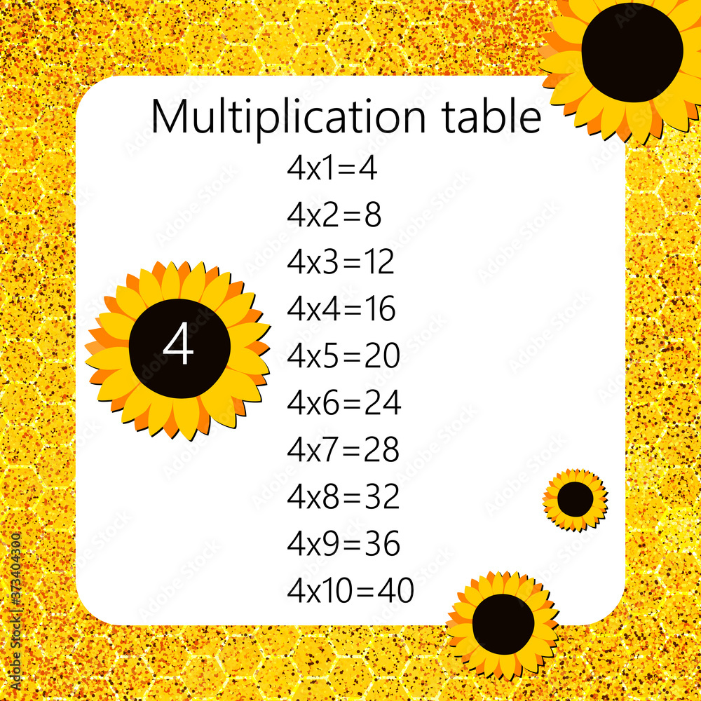 Multiplication Square. School vector illustration with sunflowers and ...
