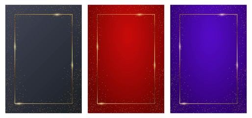 Wall Mural - grey, blue, red rectangular backgrounds set. elegant colorful wallpapers with thin geometric border 