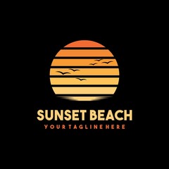 Creative sunset beach logo and t shirt design