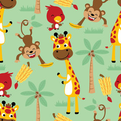 Wall Mural - Seamless pattern vector of funny animals cartoon