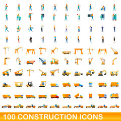 Poster - 100 construction icons set. Cartoon illustration of 100 construction icons vector set isolated on white background