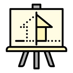 Poster - Drawing modern house plan icon. Outline drawing modern house plan vector icon for web design isolated on white background