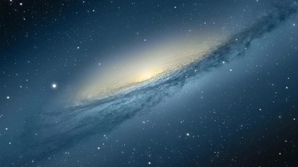 Wall Mural - video of universe flyby. camera moves towards a galaxy seen at a distance while stars flyby. apt for