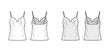 © Vectoressa - Camisole technical fashion illustration with vintage-inspired cowl neckline, relaxed fit, tunic length. Flat outwear tank apparel template front, back, white grey color. Women men unisex shirt top CAD