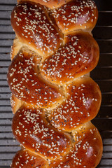 Canvas Print - Just made pigtail bread with poppy and sesame seeds. Close up.