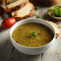 Traditional homemade lentil soup with fresh parsley