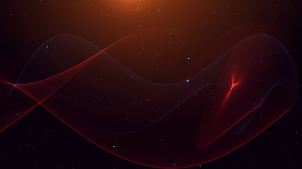 Sticker - red and blue line wave with small particle dots. abstract background illustration