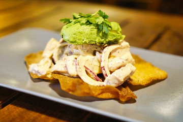 Poster - Closeup of salad served in a white plate