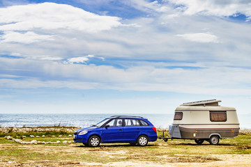 Wall Mural - Caravan trailer camping on coast, Spain.