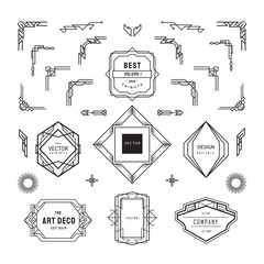 Wall Mural - set of vintage elements linear thin line art deco retro geometric