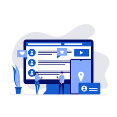 Poster - social media apps, services, global communications and live chat concept with characters. modern vec