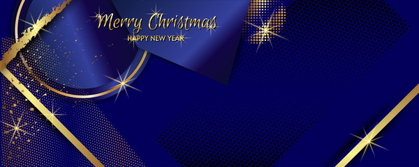 Aufkleber - Modern festive Christmas and Happy New Year gold design on a dark background abstract shiny color golden. Vector modern dressy banner