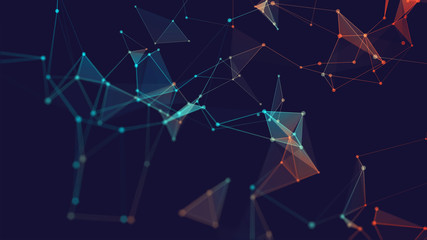 Poster - Abstract polygonal space low poly dark background with connecting dots and lines.