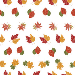 Wall Mural - seamless pattern with cute hand drawn fall leaf, abstract leaf texture on white background design
