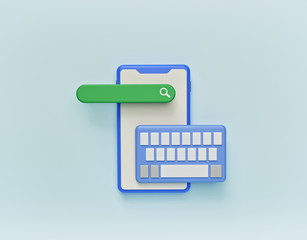 Aufkleber - online search bar with smartphone and keyboard. minimal design for advertising. 3d rendering