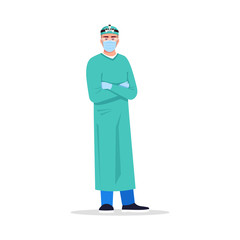 Wall Mural - Surgery physician semi flat RGB color vector illustration. Hospital personnel. Surgeon professional worker. Young european man working as surgeon isolated cartoon character on white background