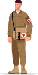 Military doctor semi flat RGB color vector illustration. Male army medic. Noncombatant doctor. Young caucasian man working as combat medic isolated cartoon character on white background