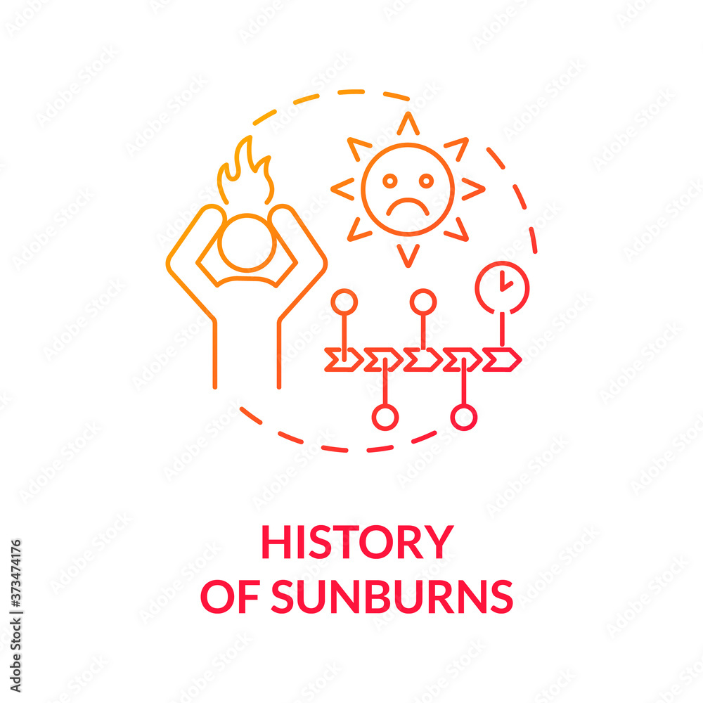 Sun Burn Map Color Code History of sunburns concept icon. Skin cancer risk factors. Ultraviolet ...