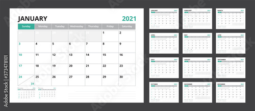 Cuadros en Lienzo 2021 calendar planner set for template corporate design week start on Sunday