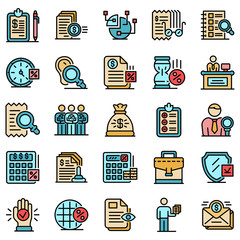 Poster - Tax inspector icons set. Outline set of tax inspector vector icons thin line color flat on white
