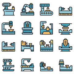 Poster - lathe icons set. outline set of lathe vector icons thin line color flat on white