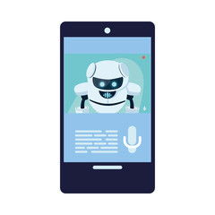 Poster - white robot cartoon in smartphone vector design