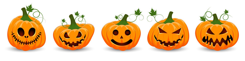 Poster - Set pumpkin on white background. The main symbol of the Happy Halloween holiday. Orange pumpkin with smile for your design for the holiday Halloween..