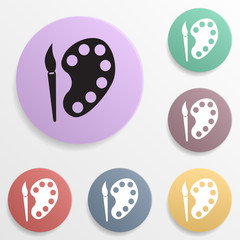 Poster - paint brush with palette badge color set icon. simple glyph, flat vector of toys icons for ui and ux
