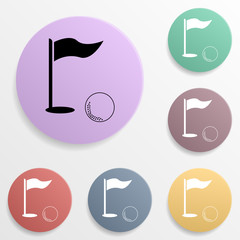 Poster - Golf flag and golf ball badge color set icon. Simple glyph, flat vector of sport icons for ui and ux, website or mobile application