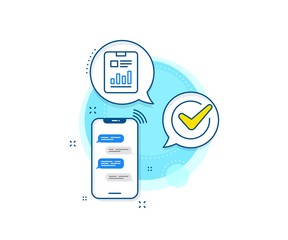 Aufkleber - Analysis Chart or Sales growth sign. Phone messages complex icon. Report document line icon. Statistics data symbol. Messenger chat screen banner. Report document sign. Vector