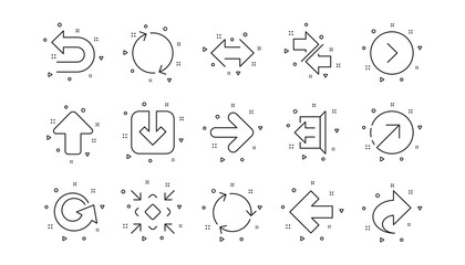 Poster - Download, Synchronize and Share. Arrow icons. Navigation linear icon set. Geometric elements. Quality signs set. Vector