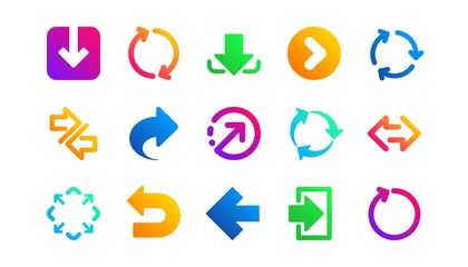 Aufkleber - Download, Synchronize and Share. Arrow icons. Navigation classic icon set. Gradient patterns. Quality signs set. Vector