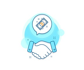 Cryptocurrency cash sign. Handshake deal complex icon. Bitcoin line icon. Crypto money symbol. Agreement shaking hands banner. Bitcoin sign. Vector