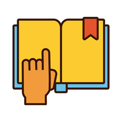 Sticker - book school open with hand indexing line and fill style icon