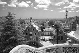 Fototapeta Londyn - Park in Barcelona in black and white called “Park Guell” view from the terrace on typical houses in Catalonia, Spain