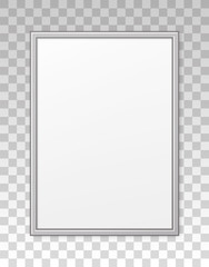 Wall Mural - mockup silver frame photo on wall. mock up picture framed. vertical modern boarder with shadow. empt