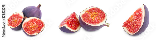 Fotografía Fresh fig fruit and half isolated on white background