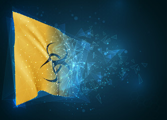 Wall Mural - sign of viral and bacterial danger on a yellow background in vector flag , virtual abstract 3D object from triangular polygons on a blue background