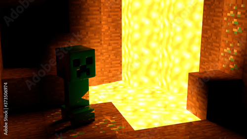 Minecraft Creeper in cave 4K Photo Tableau sur Toile