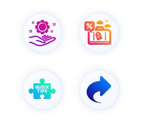Poster - quick tips, travel loan and employee hand icons simple set. button with halftone dots. share sign. t
