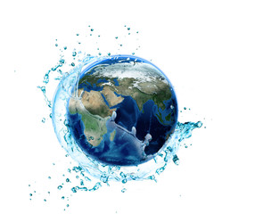 Sticker - Water splash with earth planet