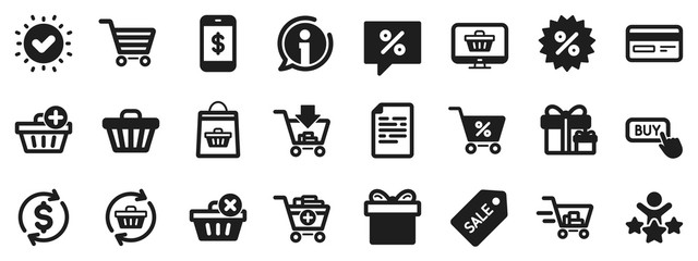 Aufkleber - Gift box, Present coupon and Sale offer tag signs. Shopping icons. Shopping cart, surprise gift and Delivery symbols. Speech bubble, Discount tag coupon , Credit card. Online sale. Vector